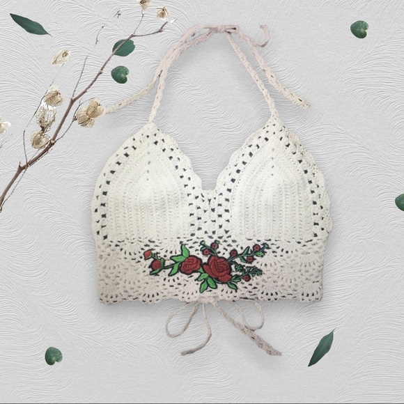Roses appliqué Halter neck crochet top - Picture 12 of 12